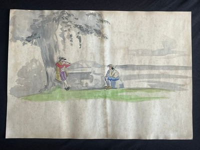 BARTOLOMEO PINELLI drawing and painting on old paper signed stamped vintage