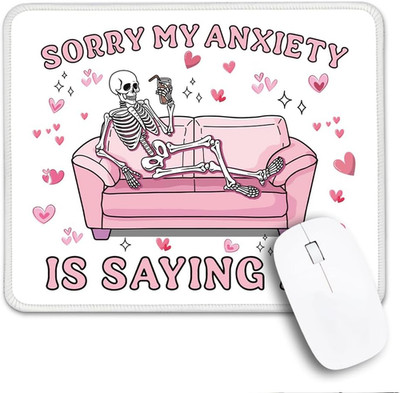 Sorry My Anxiety is Saying No Non-Slip Mouse Pad with Stitched Edge, Funny Pink