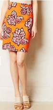 Anthropologie Maeve Floral Salinas Pencil Skirt Orange Lined Size 6 Office