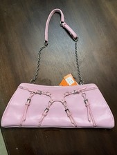 Borsa a tracolla donna vintage Y2K stile bondage baguette pelle rosa dondolo glam