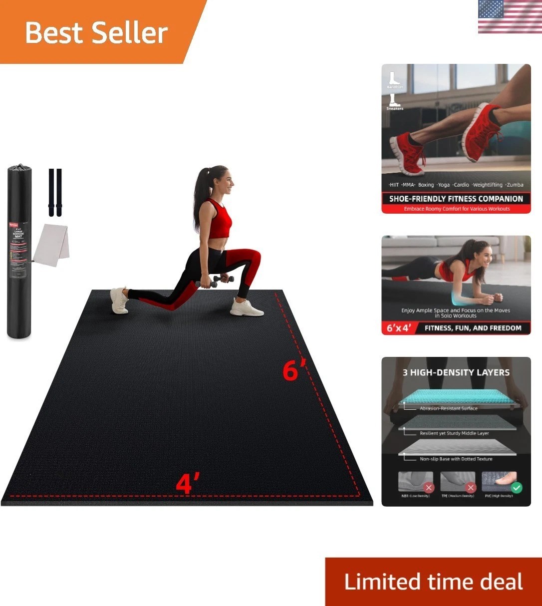 Heavy-Duty Extra Thick Workout Mat, 6 Sizes &ndash; Perfect for Home Gym & Family Use