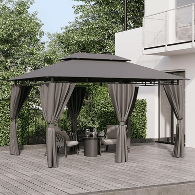 Devoko Pavillon 3x4m 3x6m Solar LED Wasserdicht Doppeldach Partyzelt Garten