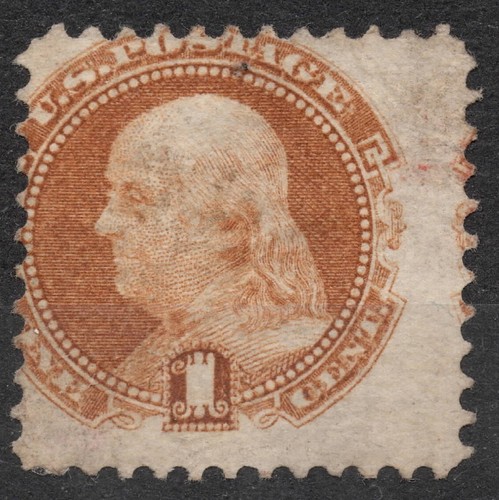 Sn:US #112 1869 1 cent US STAMP 1869 Benjamin Franklin National Bank Note Co.
