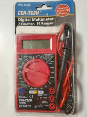 7 Function Digital Multimeter DC-AC Voltage Battery Multi Tester Cen-Tech 92020