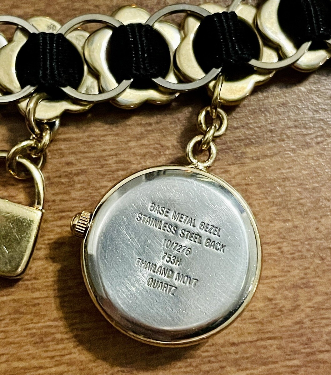 Anne Klein Charm Watch Bracelet Heart Black Ribbon Logo Bag Shoe Cell Gold​ Anne Klein Charm Watch Bracelet Heart Black Ribbon Logo Bag  main image 3