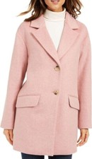 Charter Club Size L Pink Wool Coat Mid Length Collared Button Up Jacket $190 New