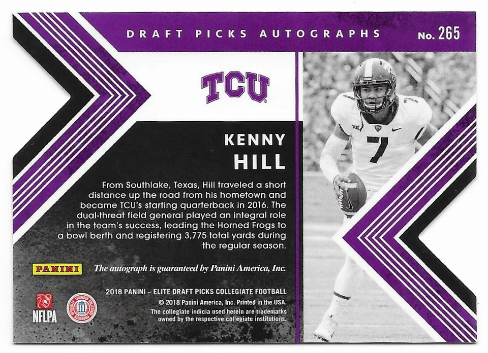 Kenny Hill 2018 Panini Elite Draft Picks Autograph Status Die-Cut Blue #265 /25 - Image 2 of 2