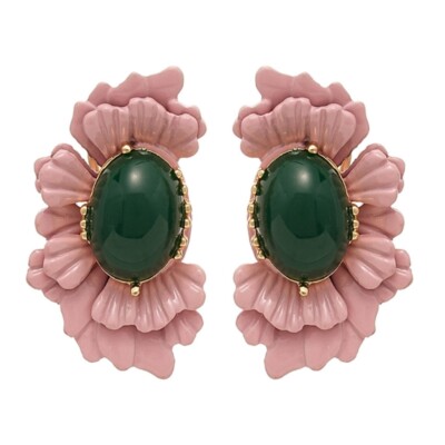 Delicate Flower Pattern Glass Bead Earrings Silver Tone for Evening Wear