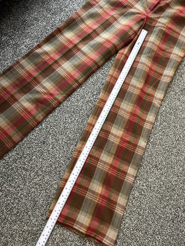 Vintage Mulberry Brown Tartan Check Rocket Wool Trousers 10 Wide Leg - Picture 7 of 8