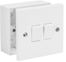 10 Amp Single Wall 2 Gang Light Switch, with 16mm/25mm/35mm/45mm Single Back Box