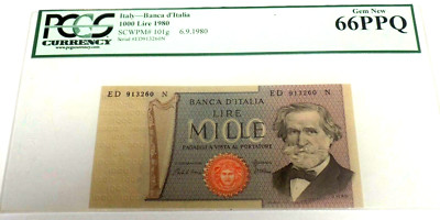 ITALY BANCA d'ITALIA 1000 LIRE 1980 PCGS 66PPQ GEM NEW