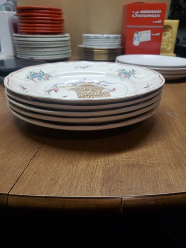 5 Longchamp Cheveuse Dinner Plates 10" French Faience Birdcage Euc Crazing B 138 - Picture 2 of 16