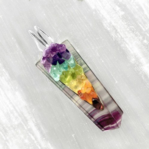 Rainbow Fluorite 7 Chakra Gemstone Pendant Crystal Healing Necklace Reiki Energy - Picture 8 of 8