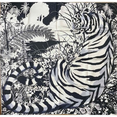 Hermes Tuch Tyger Tyger 90 cm Seidentuch Carre Stola Tiger weiß