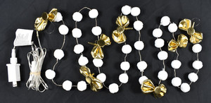 Pottery Barn Teen Hello Kitty Bow Pom Pom Light Up Garland AS-IS Gold White