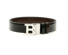 Bally Mens Buckle B Leather Adjustable  Reversible Belt In Black