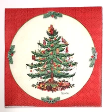 2 Individual Paper Decoupage Beverage Napkins #B82 Spode Christmas Tree Gifts
