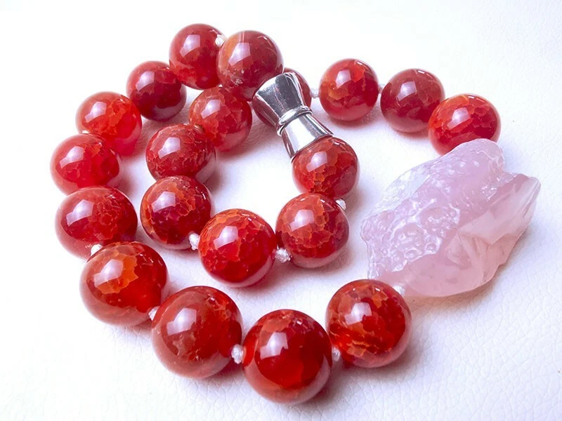 Collar redondo de 18 mm de cornalina ágata barqoue cuarzo rosa declaración solo uno Foto 4 de 4