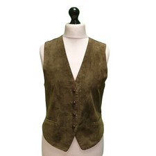 D713 Women's Jh Collectibles Green Button-up Suede Leather Waistcoat Uk 8 Eu 36