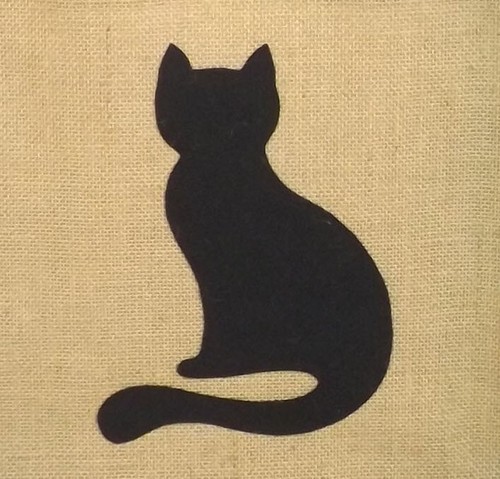 Jute Hessian Lunch Gift Black Trim Bag Shopper - Printed Cat Silhouette Motif - Picture 3 of 4