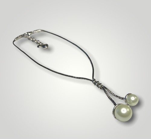 Brighton Lariat Style Necklace Twist Pearl Silver Tone With Faux Pearl 16”-18” - 第 3/6 張圖片