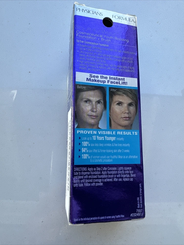 Physicians Formula Youthful Wear Youth Boosting Foundation Light 7557 Rare NEW! - Image 2 of 2