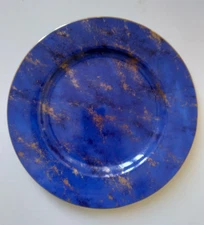 Neiman Marcus USA Blue Lapis Gold Splatter 12" D Porcelain CHOP PLATE