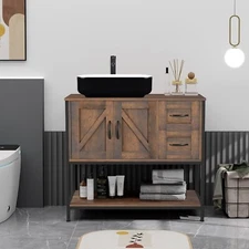 36'' Bathroom Vanity Cabinet Basin Sink with 2-Doors Drawers Storage Open Shelf