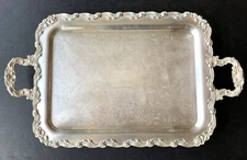 Vintage Antique Victorian Silver Plated Copper Large Footed Serving Platter Tray