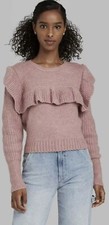 New Wild Fable Ruffle Sweater Mauve Crewneck Pullover Long Sleeve Women Sz L