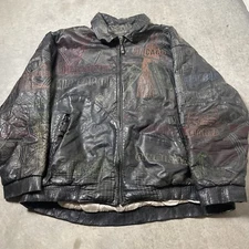 Leather Embroidered Vintage Jacket Men’s Desert Well Cities Black Multicolor 4xl