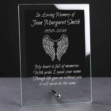 Memorial Glass Plaque Angel Wings Personalised Engraved  - Memorial Memory Gifts