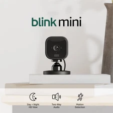 Blink Mini - Compact Indoor Plug-In Smart Security Camera, 1080P HD Video, Night