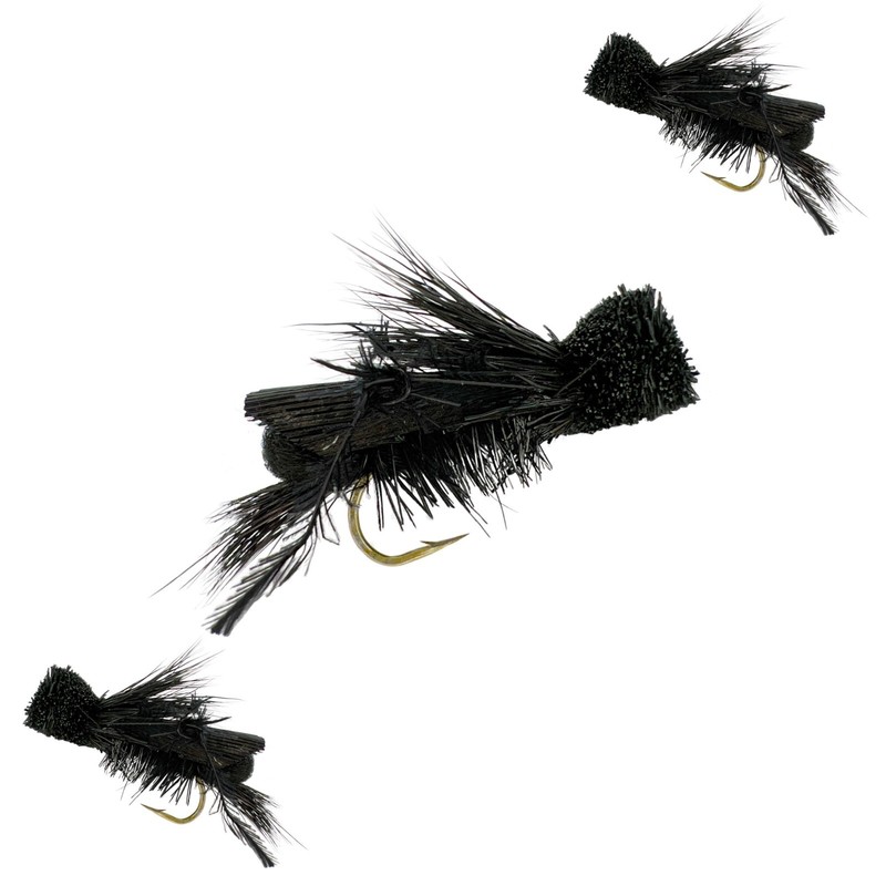 3 pc Dave's Hopper Fly Fishing Set - Black, Size #10 - Dry Flies Bass, Trout B