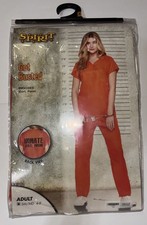 INMATE Spirit Halloween 2 piece COSTUME Adult S/M 4-8 GOT BUSTED Jail Prison