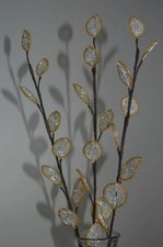 NEW 3 handmade French beaded Flowers Silver Dollar Stalks Set Silver Gold