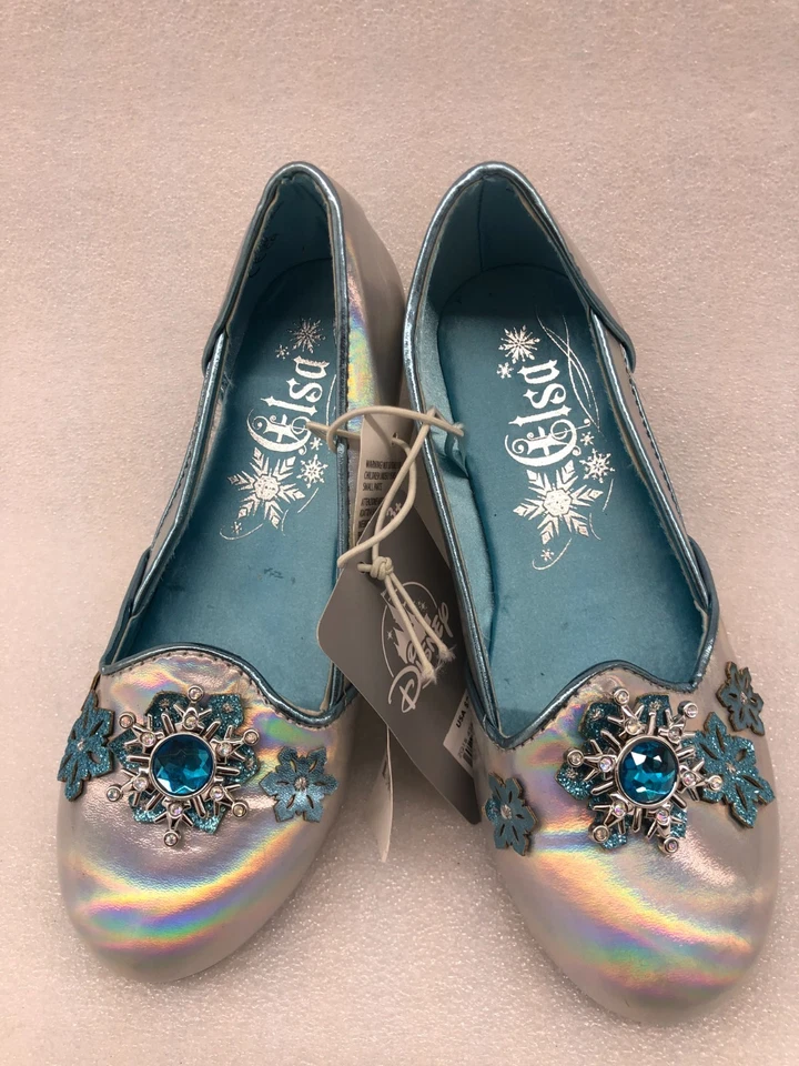 Disney Talla 13/1 Disfraz de Elsa Planos Plata Brillante Copo de Nieve Niñas Zapatos de Vestir Foto 2 de 4