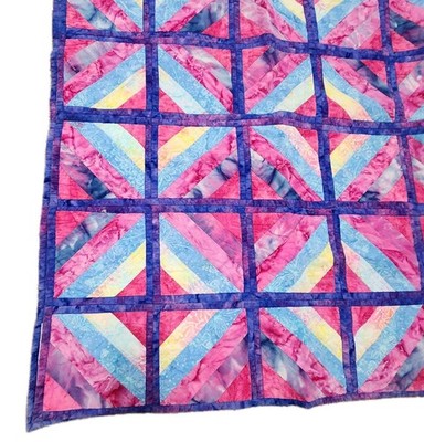 Handmade Batik String Quilt   Reversible Chevron Diamond Pattern   71  x 83 
