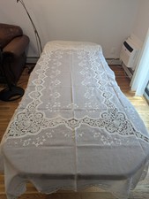 VTG Organza Cutwork Lace Tablecloth with 12 Napkins- Brand New - 108" x 72"