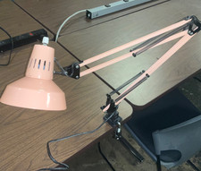 Vtg Coral Pink Articulating Desk Lamp Draftsman Architect Clamp On Spring Arm