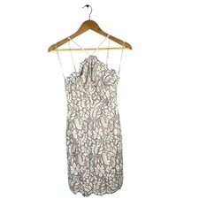 Lulus Lace Bodycon Mini Dress White Beige Spaghetti Strap Halter XS