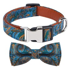 Dog Collar with Bow Tie for Girl or Boy Gift Soft Durable Bowtie Paisley Small
