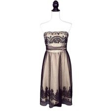 David's Bridal Black Tan Strapless Tulle Caviar Beaded Short Formal Dress Size 8