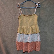 American Eagle Tiered Dress Stretch Top Womens Large Yellow Peach Floral