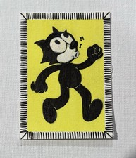 ACEO Miniature painting - Felix the Cat, Yellow Background