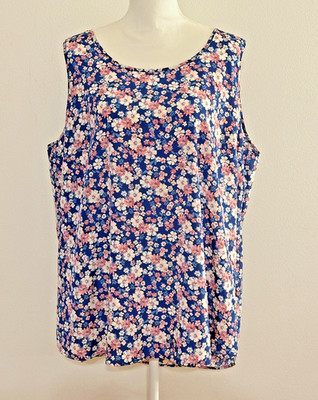 Navy Blue/Pink Floral Lightweight Sleeveless Tank Blouse Top - 3X - Faded Glory
