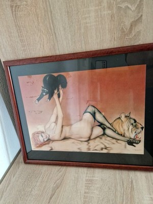 Alberto Vargas Pin up girl Katze Kunstdruck gerahmt 52x42 cm