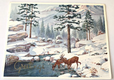 Tarjeta de Navidad de colección NRA Deer Buck Dow at Snowy Winter Mountain Stream