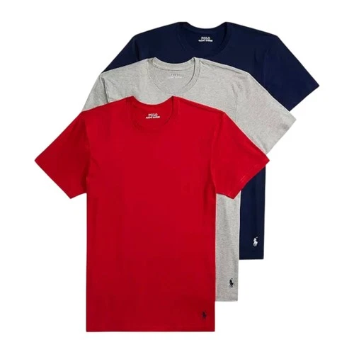 3 PACK Polo Ralph Lauren Classic Fit Crewneck T-Shirt Red Navy Gray Men's MEDIUM
