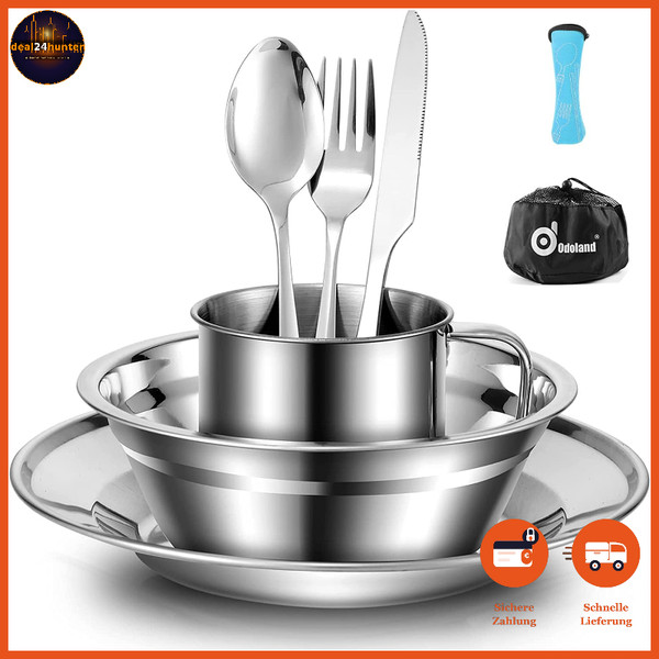 Campingbesteck Set 8-Teilig Edelstahl Klappbesteck Mit NeoprenhüLle FüR 1-image